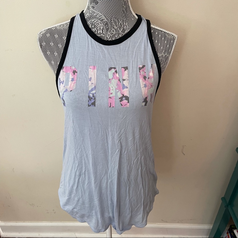 victoria’s secret PINK super soft blue logo racer back top size m